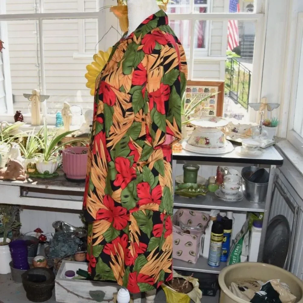 Vintage 90s First Option Petite Tropical Hawaiian Shirt Shorts Set Medium